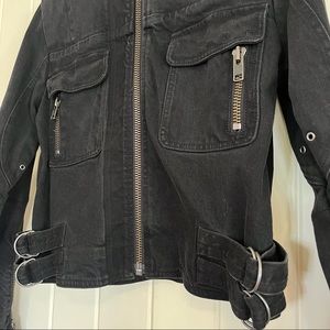 Aje Sz Faded Black Denim Biker Moto 